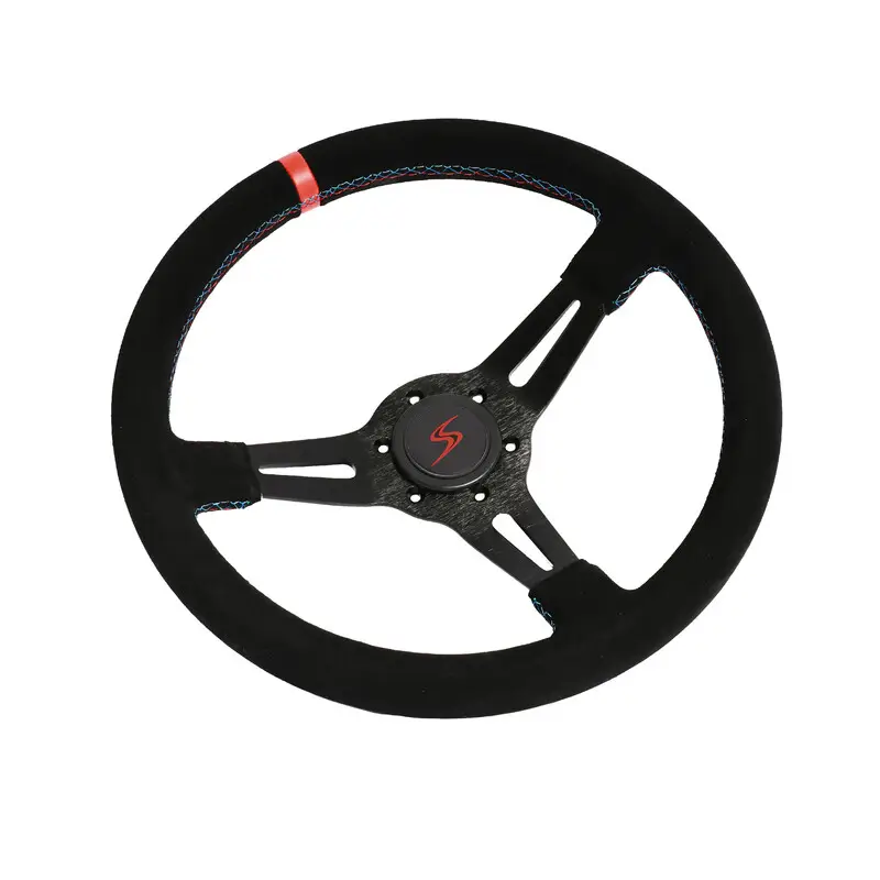 Volant DriftShop Tulipé (70 mm), Edition "M Power", Cuir Noir Retourné Authentique